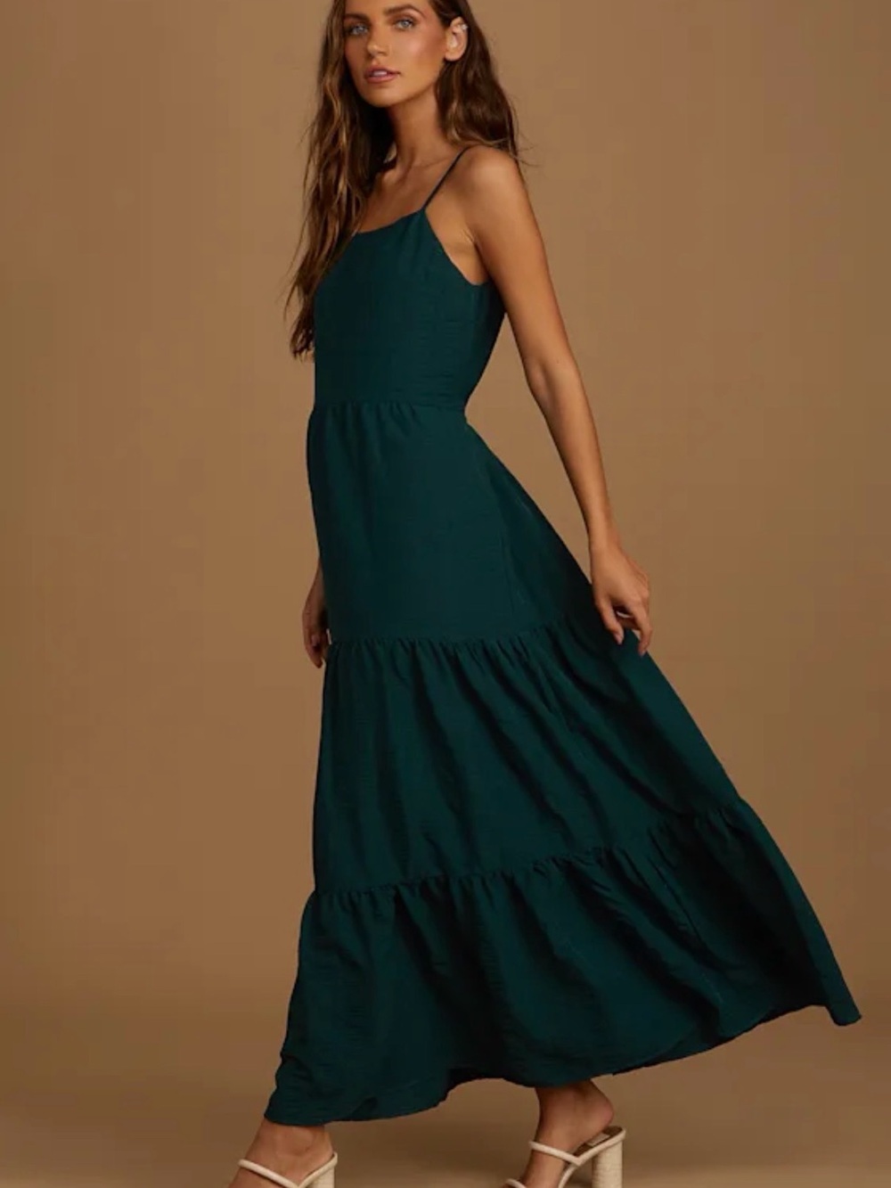 Lulus Dark Teal Tiered Maxi Dress Open Back